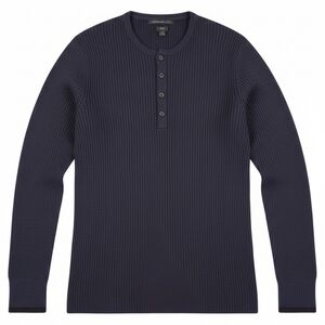 John Varvatos USA Luxe Ribbed Henley Sweater - Navy Blue M
